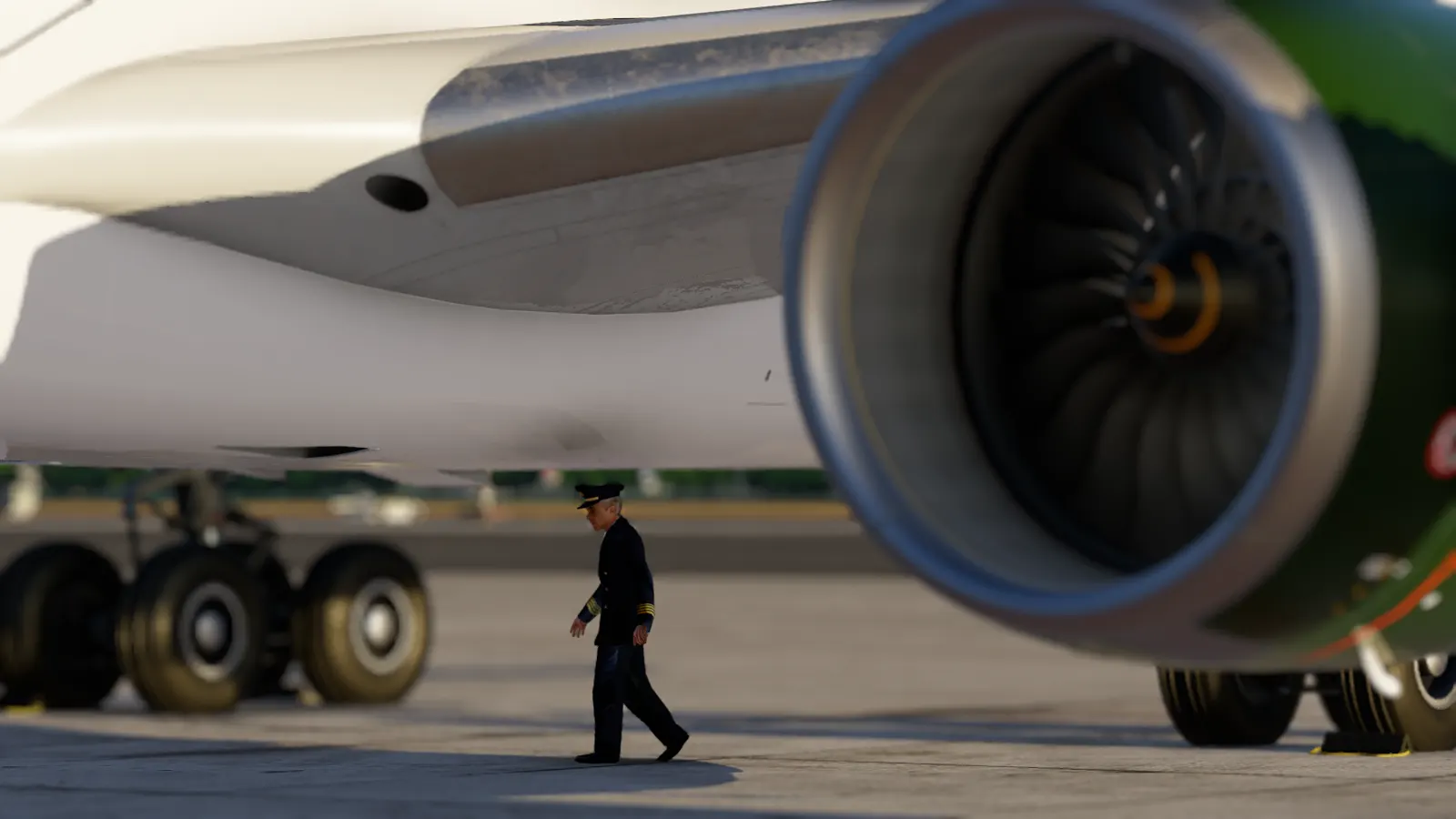 Captain walking around under the wing before departure
